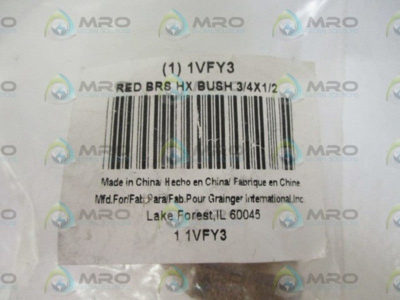 LOT OF 2 GRAINER 1VFY3 RED BRS HX BUSH 3/4X1/2 *NEW IN A BAG*