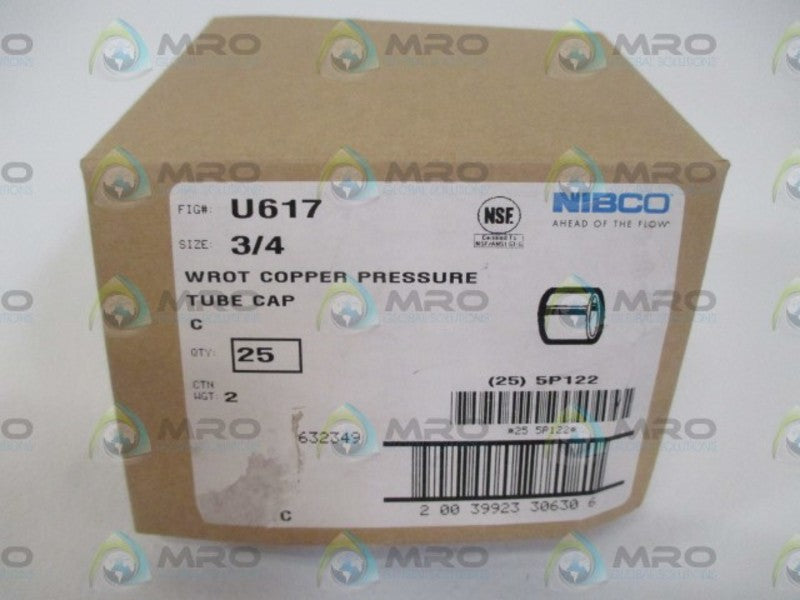 LOT OF 25 NIBCO U617 3/4" WROT COPPER PRESSURE TUBE CAP*NEW IN BOX*