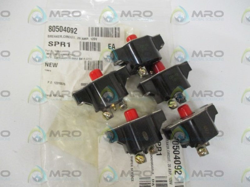 LOT OF 5 TEXAS INSTR. CDM-20  5490401 CIRCUIT BREAKER 20AMP,120V*NEW IN BAG*
