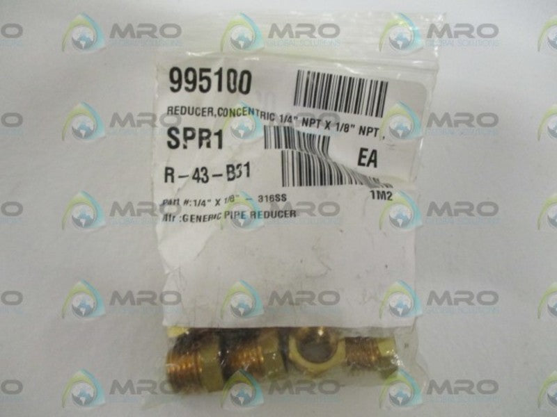 LOT OF 10 GENERIC 1/4" X 1/8"-316SS PIPE REDUCER *NEW IN A BAG*