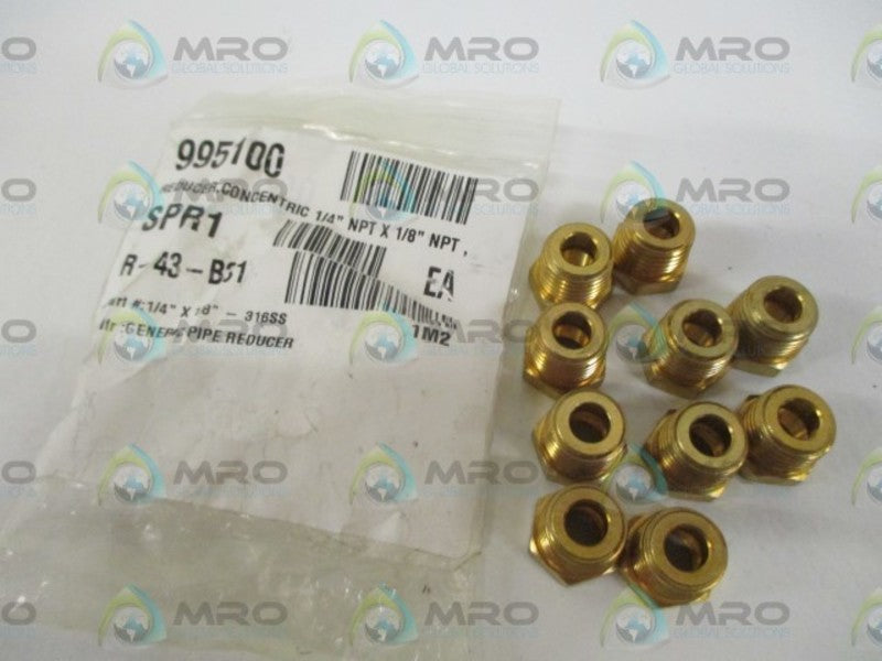 LOT OF 10 GENERIC 1/4" X 1/8"-316SS PIPE REDUCER *NEW IN A BAG*