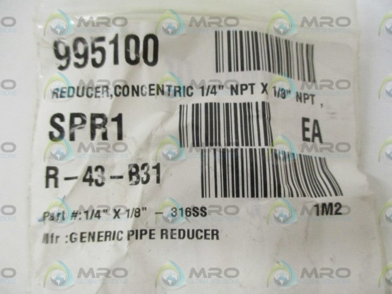 LOT OF 10 GENERIC 1/4" X 1/8"-316SS PIPE REDUCER *NEW IN A BAG*