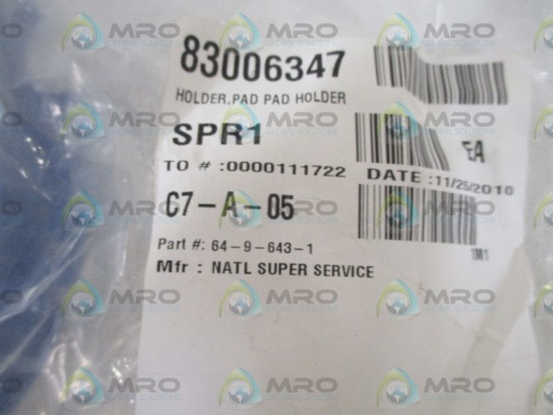 NATIONAL SUPER SERVICE 64-9-643-1 PAD HOLDER * NEW IN BAG *
