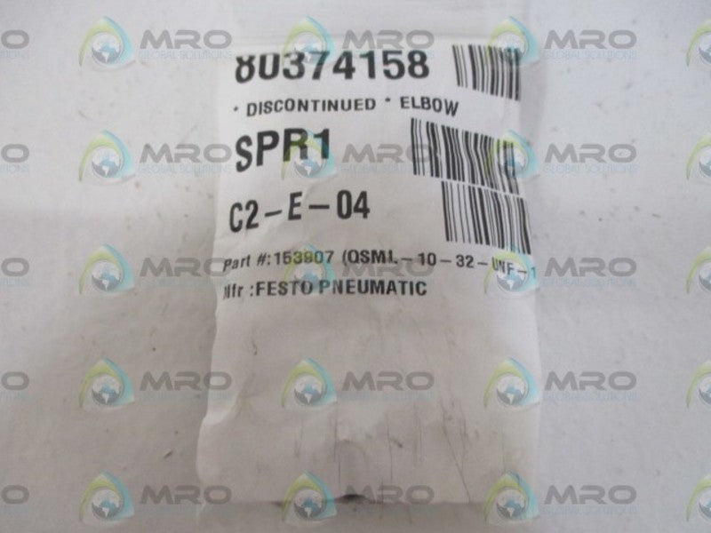 LOT OF 6 FESTO 153907 (QSML-10-32-UNF-18-JM2) ELBOW *NEW IN A BAG*