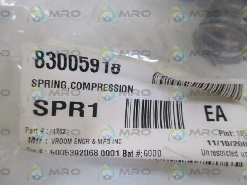 LOT OF 6 VROOM ENGR & MFG. INC. 1762 COMPRESSION SPRING *NEW IN A BAG*