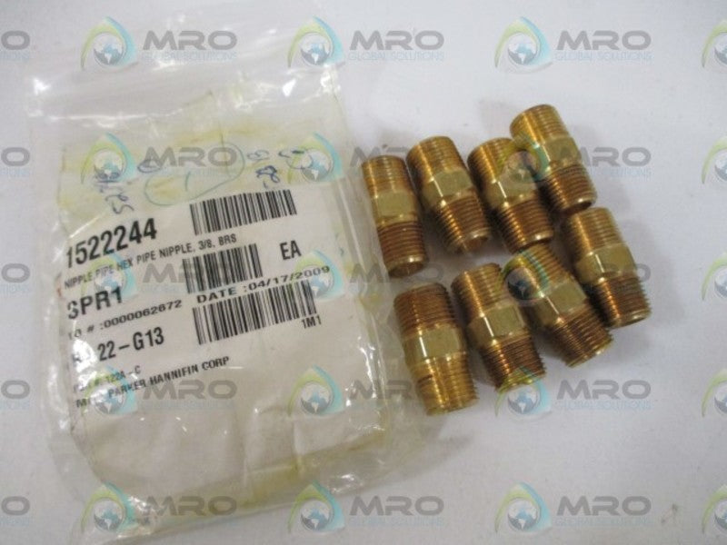 LOT OF 8 PARKER 122A-C PIPE HEX NIPPLE 3/8" *NEW IN A BAG *