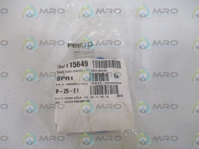 LOT OF 3 FESTO GRAL-1/4-QS-8-RS-B FLOW CONTROL VALVE *NEW IN A FACTORY BAG*