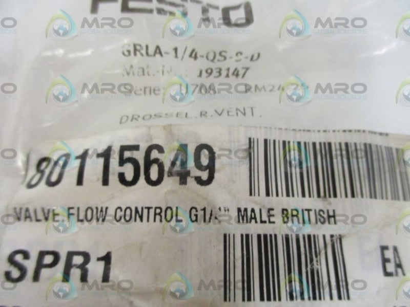LOT OF 3 FESTO GRAL-1/4-QS-8-RS-B FLOW CONTROL VALVE *NEW IN A FACTORY BAG*