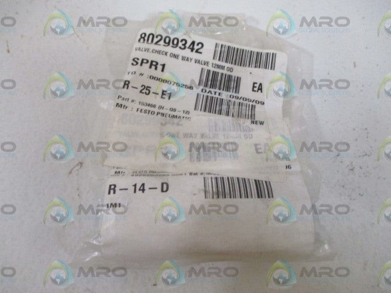 FESTO 153466 (H-QS-12) CHECK ONE WAY VALVE * NEW IN A BAG *