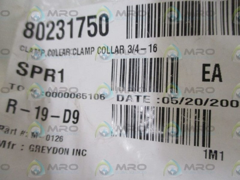 LOT OF 10 GREYDON INC. M-0126 CLAMP COLLAR *NEW IN A  BAG*