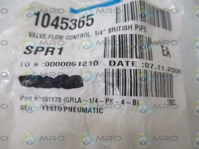 LOT OF 5 FESTO 151173 (GRLA-1/4-PK-4-B) FLOW CONTROL VALVE *NEW NO BOX*
