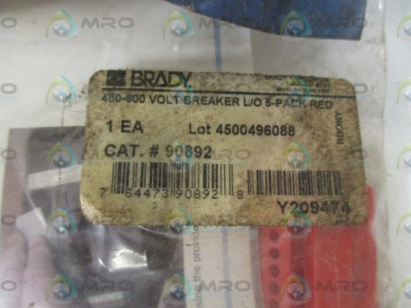 BRADY 90892 480-600 VOLT BREAKER L/0 5-PACK RED * NEW IN A FACTORY BAG *
