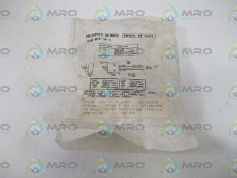 PEPPERL+FUCHS 50FR3-3-1 PROXIMITY SENSOR * NEW IN A FACTORY BAG *