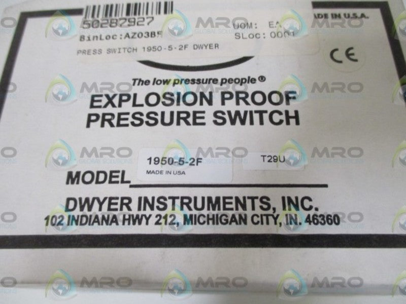 DWYER 1950-5-2F EXPLOSION PROOF PRESSURE SWITCH * FACTORY SEALED *