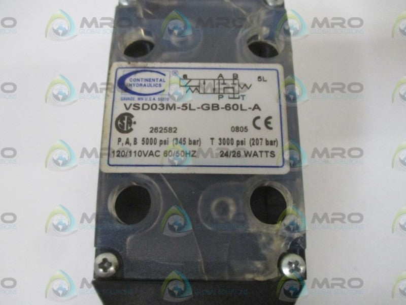 CONTINENTAL HYDRAULIC VSD03M-5L-GB-60L-A DIRECTIONAL VALVE*NEW NO BOX*