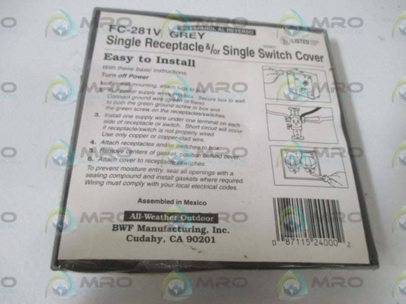 LOT OF 2 BWF  INC, FC-281V SINGLE RECEPT /SINGLE SWITCH COVER*ORIGINAL PACKAGED*