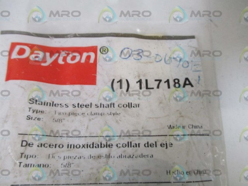 DAYTON 1L718A STAINLESS STEEL SHAFT COLLAR * NEW IN A FACTORY BAG *