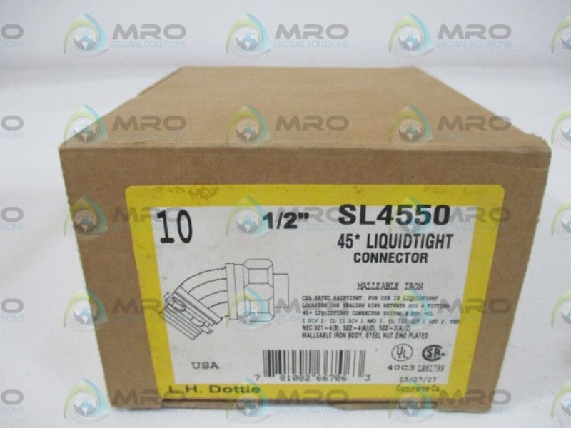 LOT OF 10 L.H.DOTTIE SL4550 1/2" 45* LIQUIDTIGHT CONNECTOR *NEW IN BOX*