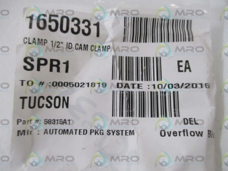 LOT OF 3 AUTOMATED 58315A1 1/2" CLAMP *NEW IN A BAG*