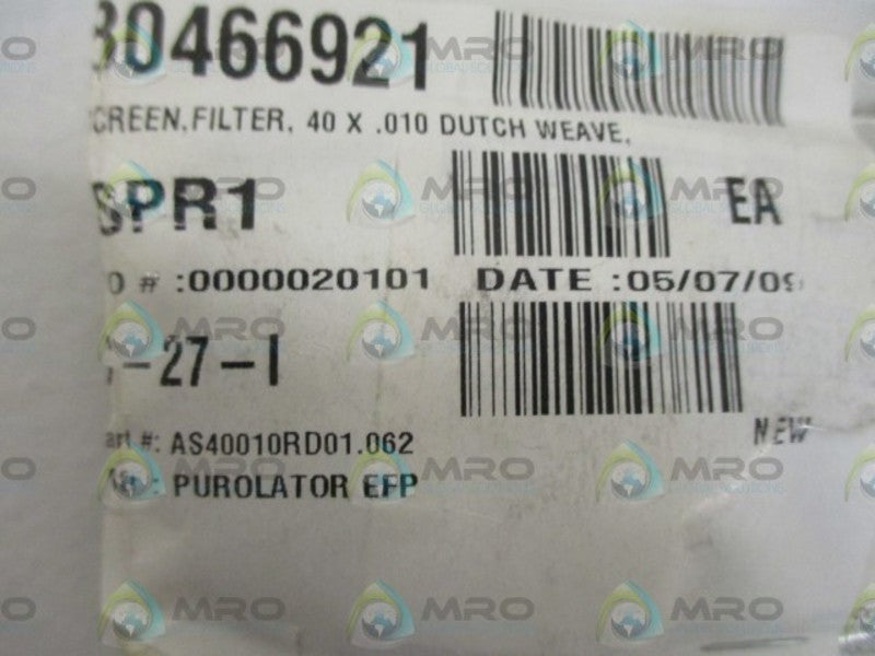 LOT OF 100 PUROLATOR EFP AS40010RD01-062 FILTER SCREEN *NEW IN A BAG*