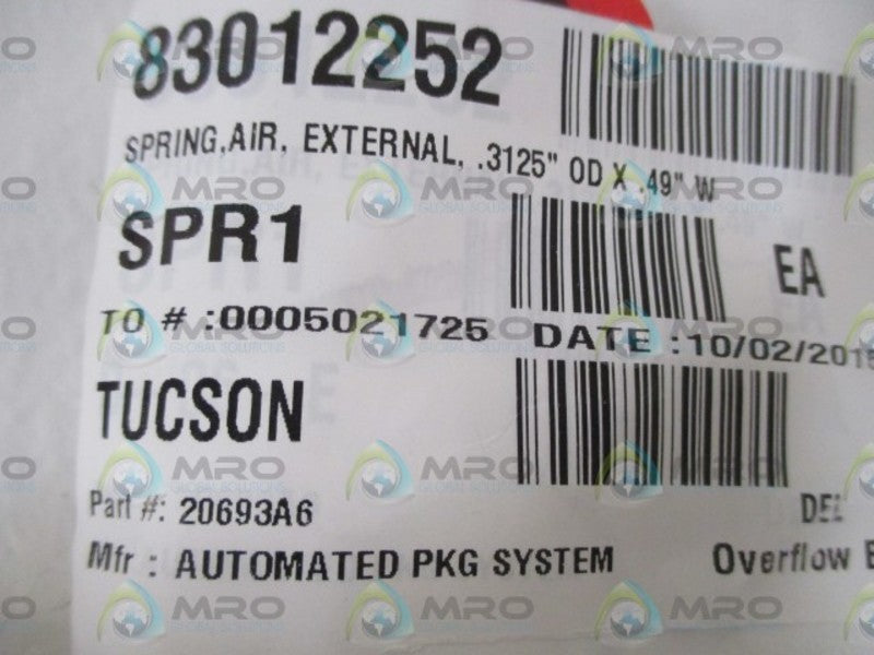 LOT OF 3 AUTOMATED 20693A6 EXTERNAL AIR SPRING *NEW IN A BAG*