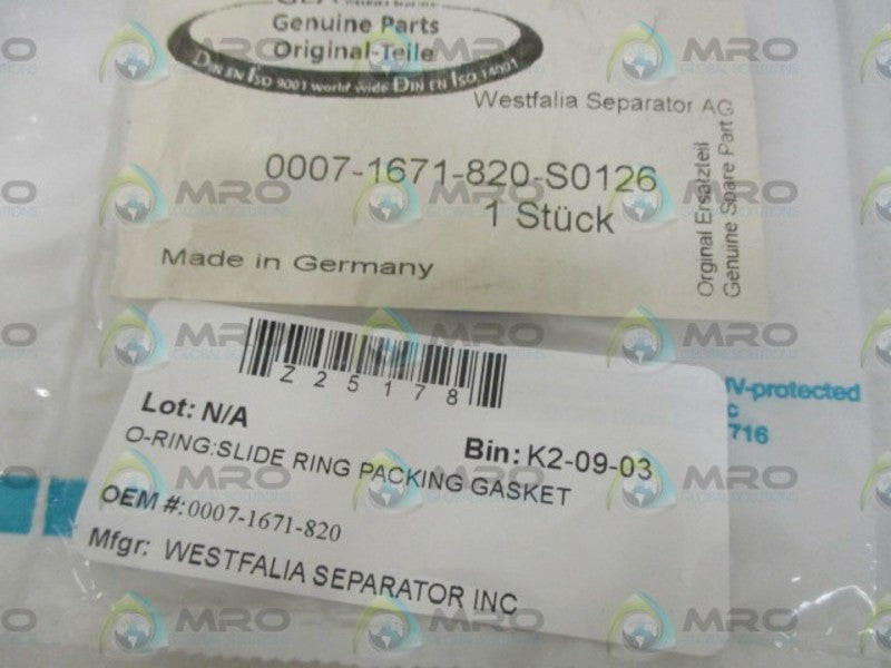 WESTFALIA 0007-1671-820 O-RING * NEW IN A FACTORY BAG *