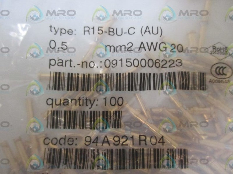 LOT OF 100 HARTING R15-BU-C(AU)  PIN CONNECTOR *NEW IN A FACTORY BAG*