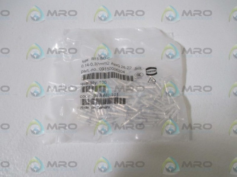 LOT OF 100 HARTING R15-BU-C PIN CONNECTOR *NEW IN A FACTORY BAG*
