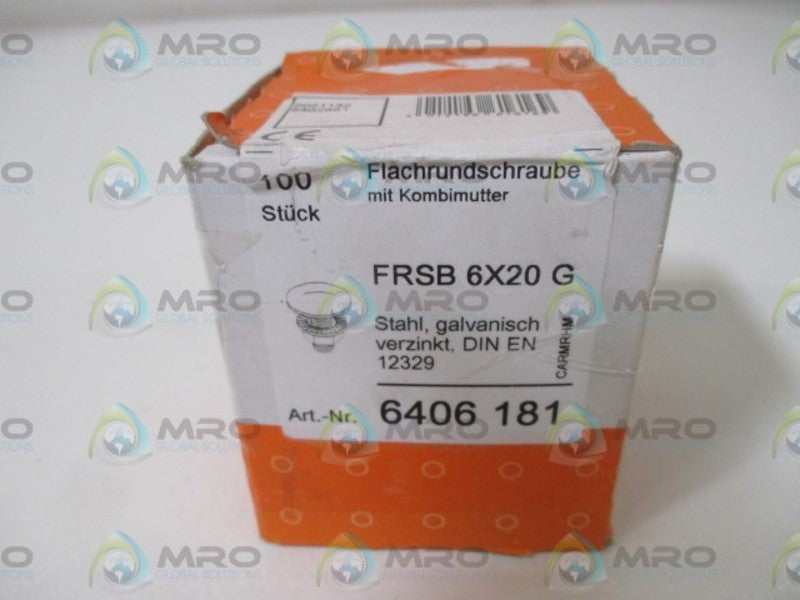 LOT OF 100 OBO BETTERMANN FRS 6X20 G (6406 181) STAHL,GALVANISCH*FACTORY SEALED*