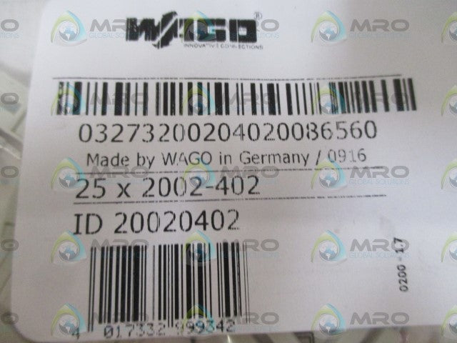 LOT OF 25 WAGO 2002-402 TERMINAL BLOCK JUMPER BAR *NEW IN A FACTORY BAG*