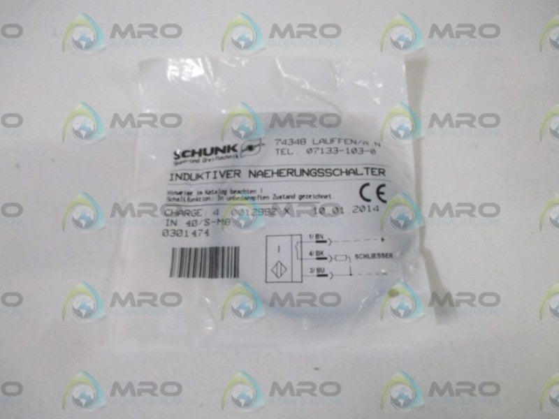 SCHUNK IN 40/S-M8 PROXIMITY SWITCH * NEW IN A FACTORY BAG *