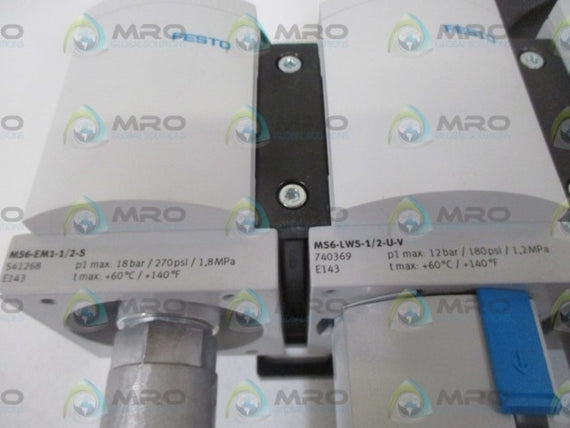 FESTO MS6-EM1-1/2-S, MS6-LWS-1/2-U-V, MS6-LFR-1/2-D7-C-U-V-AS * NEW NO BOX *