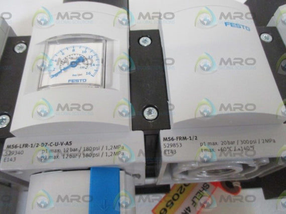 FESTO MS6-EM1-1/2-S, MS6-LWS-1/2-U-V, MS6-LFR-1/2-D7-C-U-V-AS * NEW NO BOX *