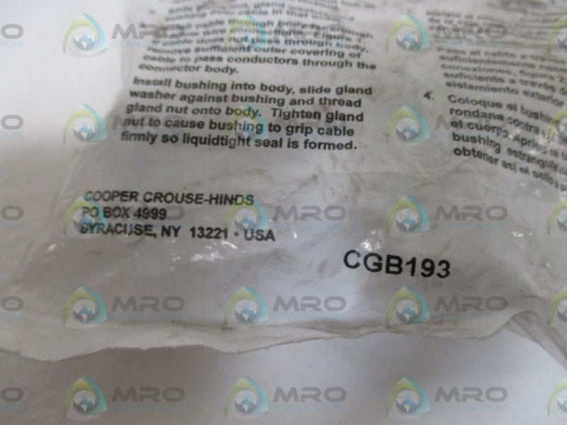CROUSE-HINDS CGB193 CORD GRIP FITTING * NEW IN A FACTORY BAG *