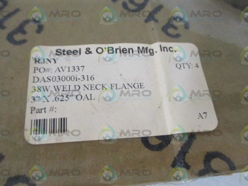 LOT OF 2 STEEL & O'BRIEN MFG. INC. RJNY 38W WELD NECK FLANGE *ORIGINAL PACKAGE*