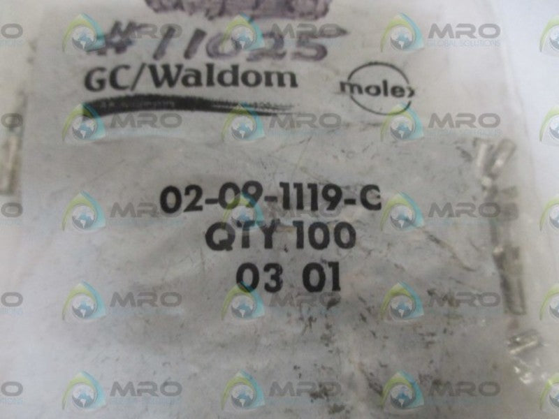LOT OF 100 GC/WALDON 02-09-1119-C CONNECTOR *NEW NI A FACTORY BAG*