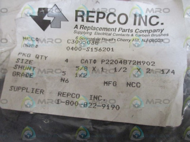 LOT OF 4 REPCO INC. P2204872M902 CARBON BRUSH *NEW IN A BAG*