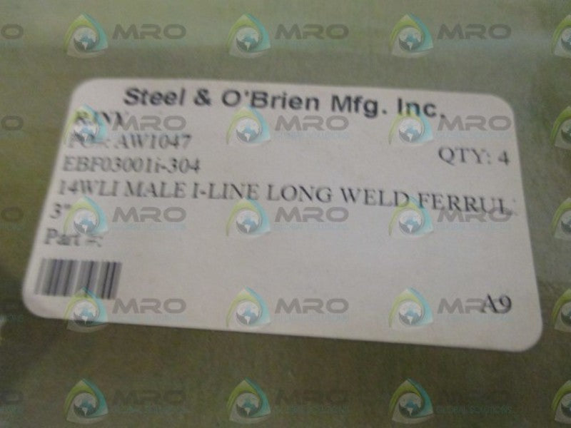 LOT OF 4 STEEL & O'BRIEN 14WLI MALE I-LINE LONG WELD FERRUL 3"*ORININAL PACKAGE*