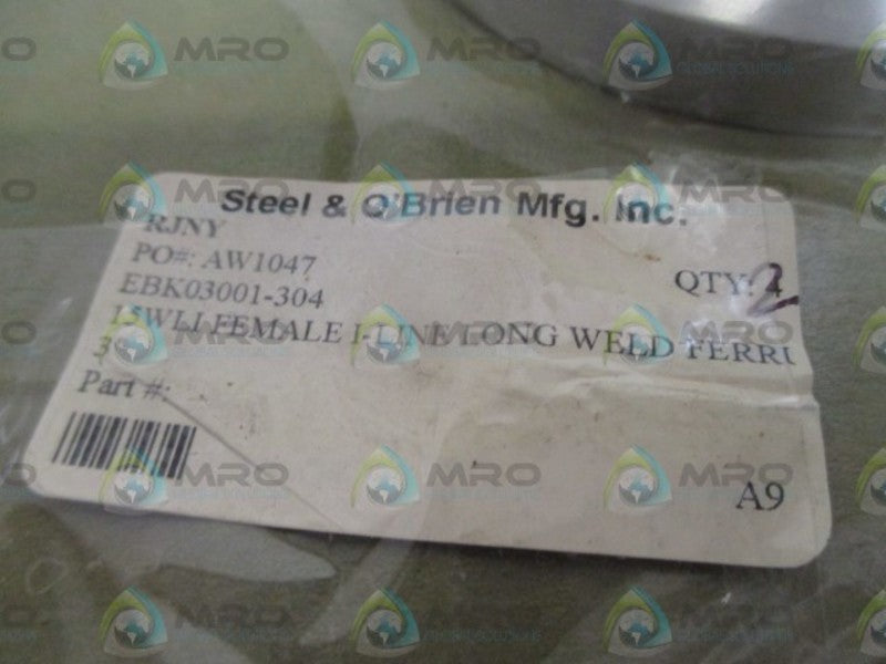 LOT OF 2 STEEL & O'BIEN  15WLI FEMALE I-LINE LONG WELD*ORIGINAL PACKAGE*