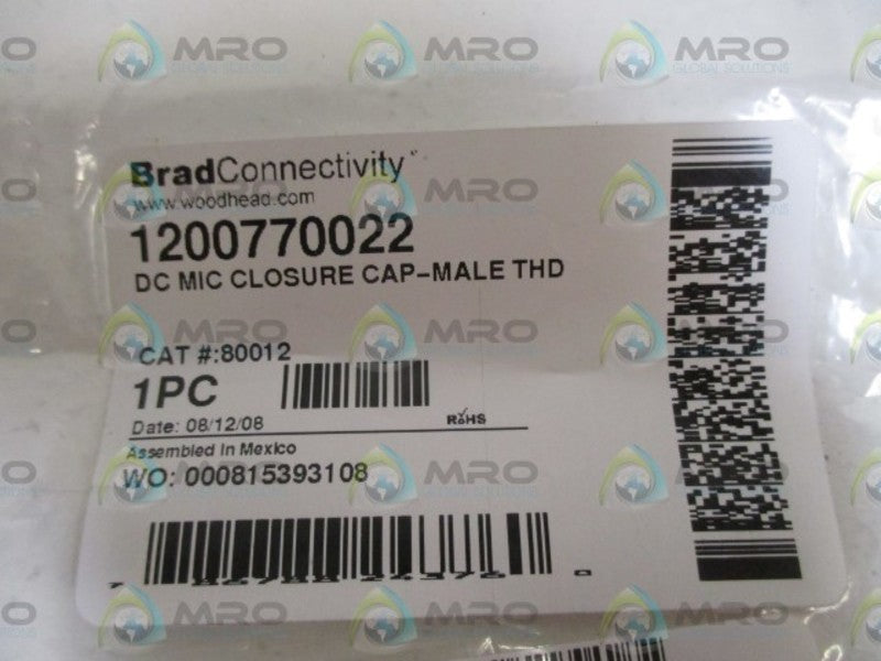BRAD CONNECTIVITY 80012 DC MIC CLOSURE CAP-MALE THD * NEW IN A FACTORY BAG *