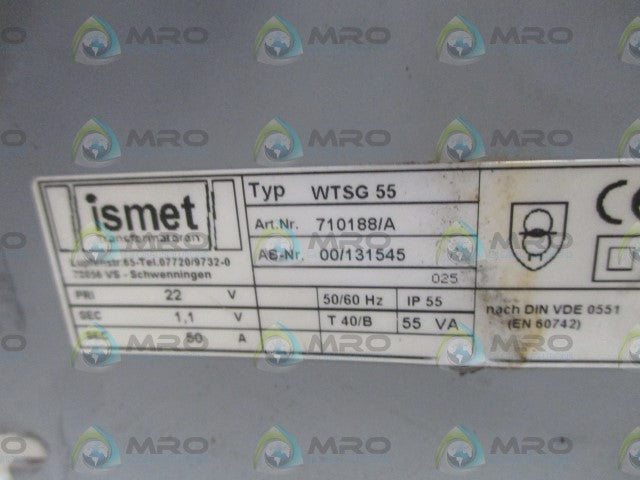 ISMET WTSG 55 HEATER TRANSFORMER *USED*