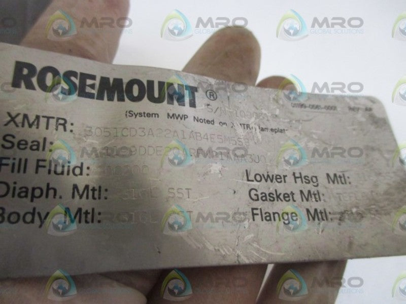 ROSEMOUNT 3051CD3A22A1AB4E5M5S3 PRESSURE TRANSMITTER  UNMP