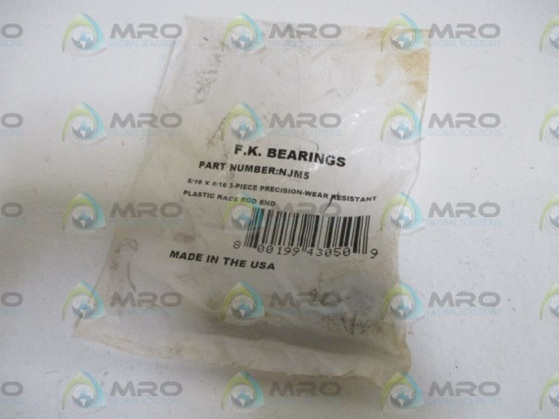 LOT OF 7 F.K. BEARINGS NJM5 PLASTIC RACE ROD END NSNP IN A FACTORY BAG
