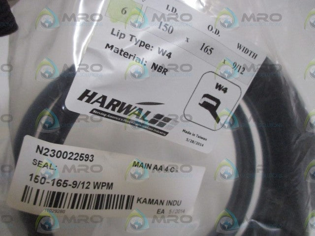 LOT OF 6 HARWAL 150-165-9/12 WIPER SEAL *NEW NO BOX*