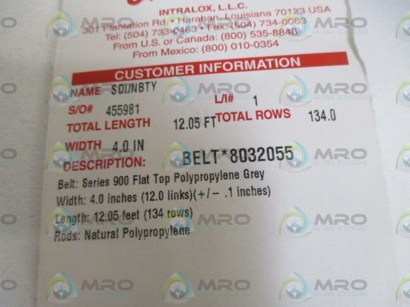 INTRALOX SERIES 900 FLAT TOP POLUPROPYLENE GRAY * NEW  OUT OF A BOX *