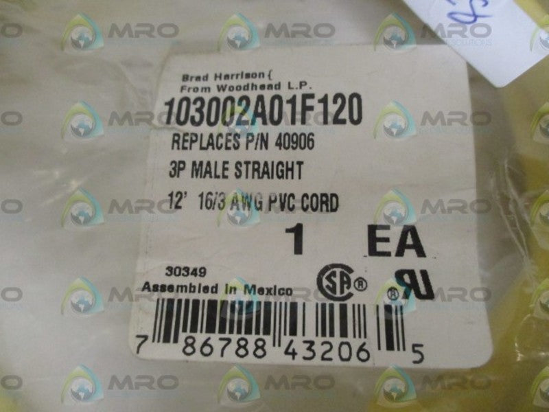 BRAD HARRISON 103002A01F120 CORDSET * NEW IN FACTORY BAG *