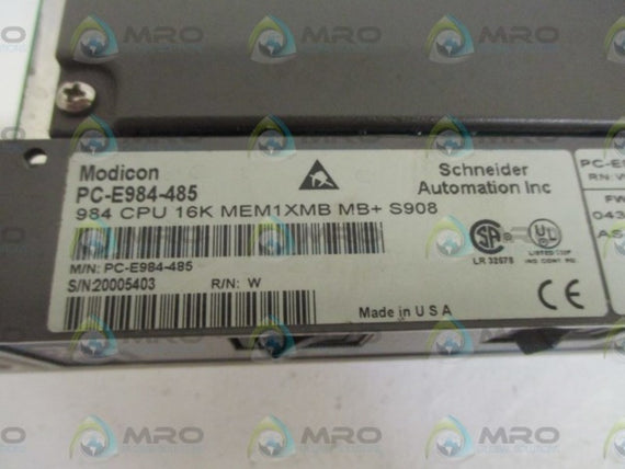 MODICON PC-E984-485 984 CPU 16K MEMI1XMB MB+S908 * USED *