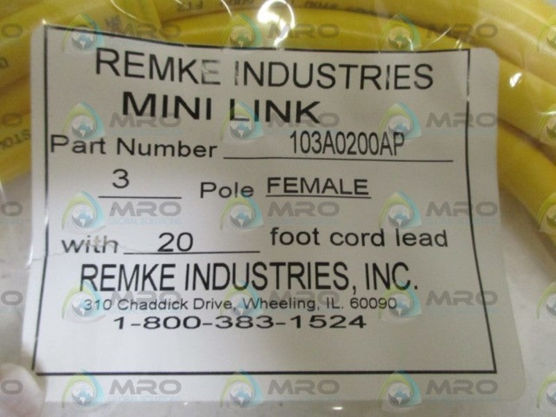 REMKE IND. 103A0200AP CABLE * NEW IN  A BAG *