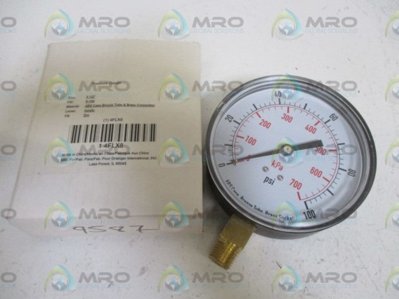 GRAINGER 4FLX8 PRESSURE GAUGE 3-1/2" 0-100PSI  NSMP