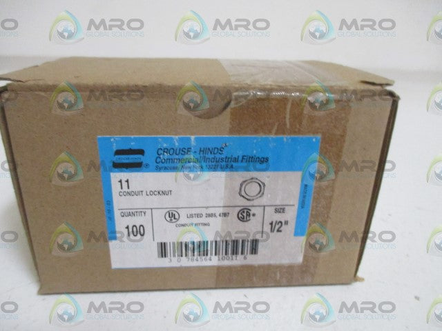 LOT OF 100 CROUSE-HINDS 11 CONDUIT LOCKNUT 1/2" *NEW IN BOX*